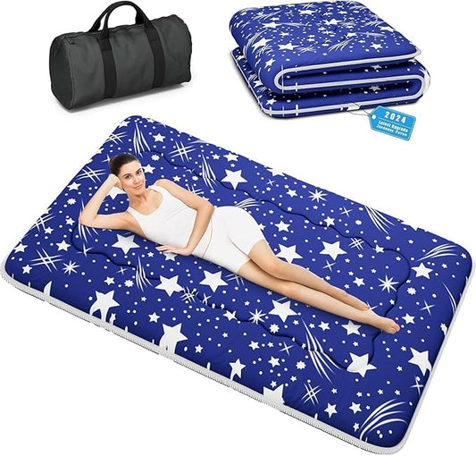 Japanese Futon Mattress, Foldable Tatami Mat Portable Dormitory Sleeping Pad with Bag & Strap, Floor Thicken Sleeping Roll up Camping Mattress (Blue WS1, 39" X80")