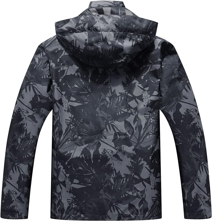 OTU Men's Lightweight Waterproof Hooded Rain Jacket Outdoor Raincoat Shell Jacket for Hiking Travel