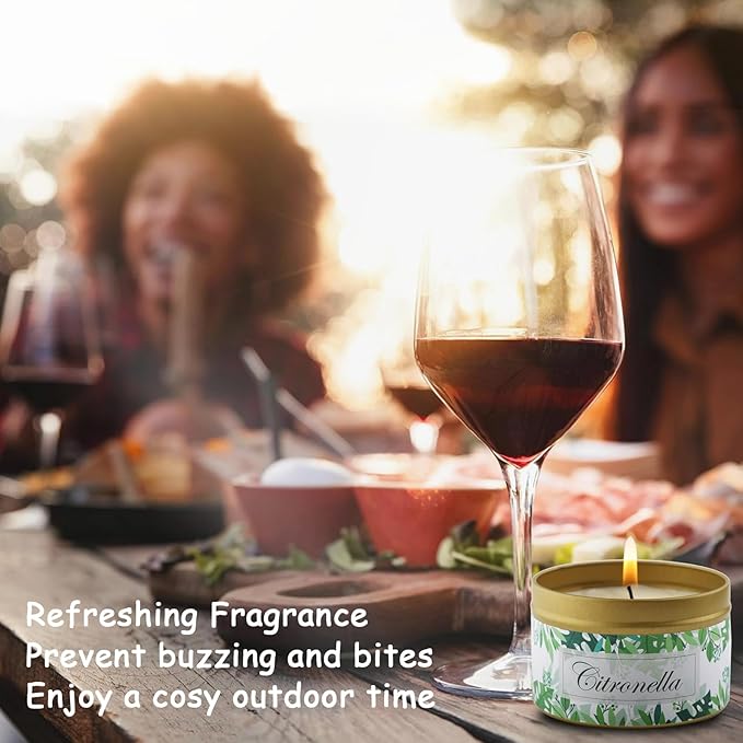 HUANXI Scented Candle Set 4 Pack Citronella Candles, Insect Moskito Repellent Candles for Outdoor Indoor, 32 Oz Travel Tin Jar Candles for Home, for Camping Fishing Garden Patio Yard Balcony Party
