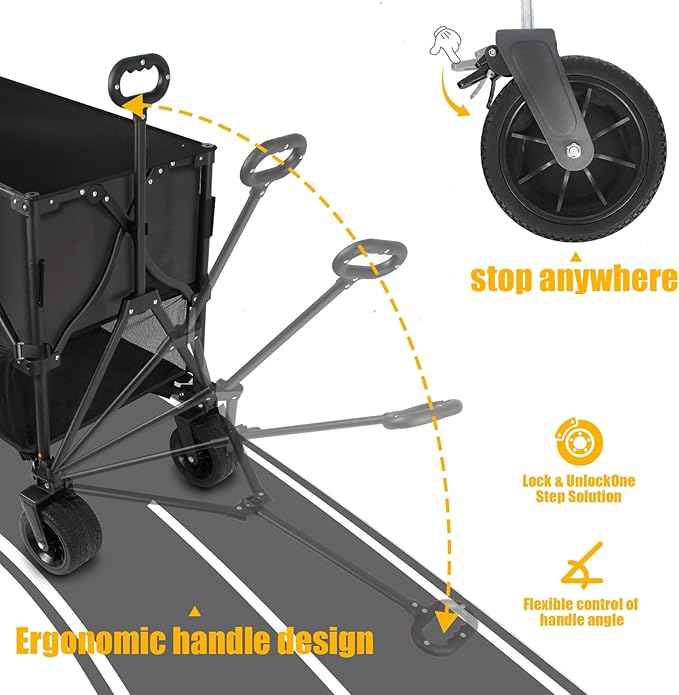 Double Decker Wagon Heavy Duty Collapsible, 600LBS 400L Capacity Foldable Utility Cart with Big Wheels for Beach, Outdoor, Camping & Gardening, Durable Steel Frame