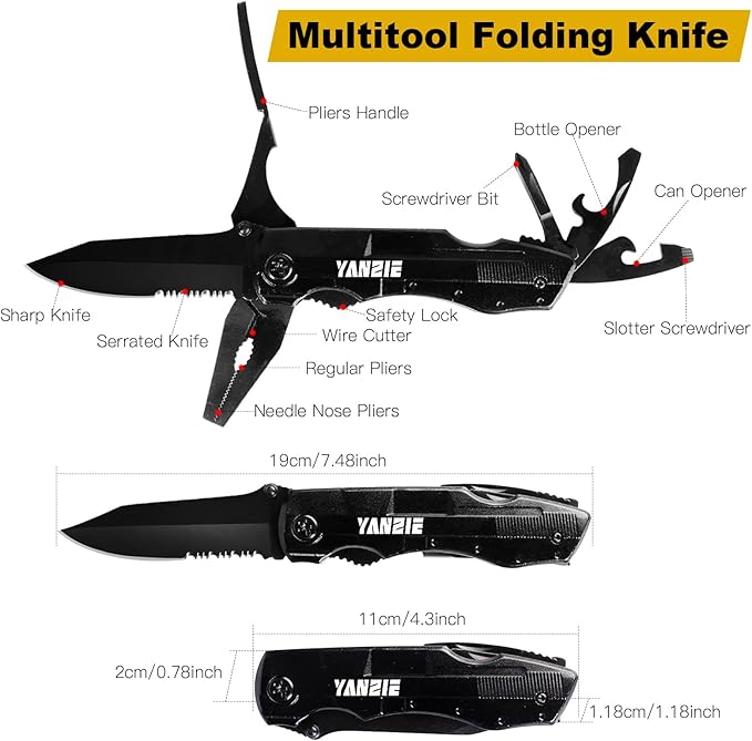 Gift for Dad/Men/Kids, Multitool Pocket Knife with Switch Blades, Can Opener, Wire Cutter, Plier Screwdrivers, Fishing Knife for Camping Hunting