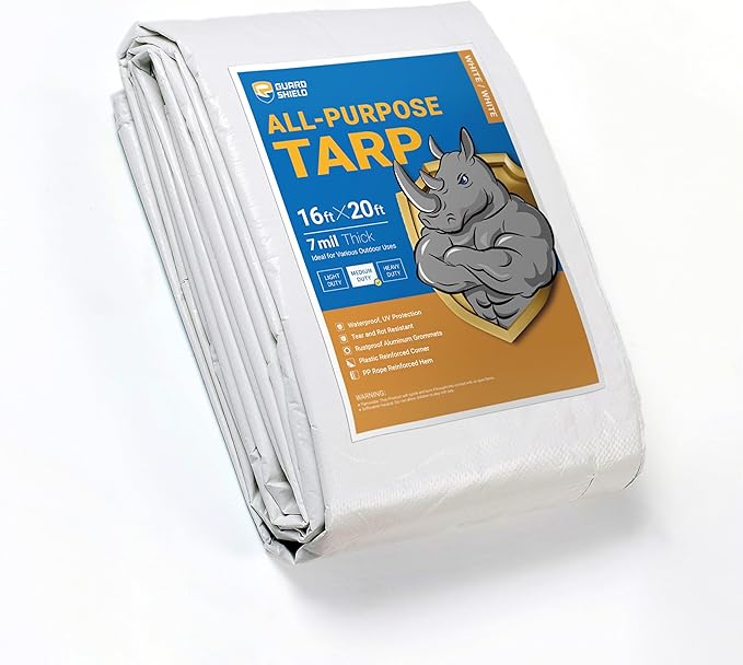 GUARD SHIELD White Tarp 16x20 Feet Medium Duty All Purpose Poly Tarps Cover 7mil