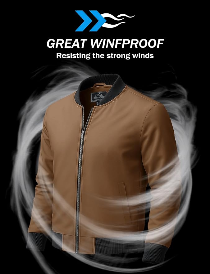 MAGCOMSEN Men's Bomber Jacket Lightweight Casual Zip Up Windbreaker Spring Fall Golf Coat with Pockets