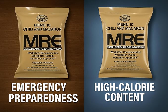 24 Military-Style MREs – Case A & B – Complete Meals with Flameless Heaters – Emergency Food Supply for Survival, Camping & Prepping – Long Shelf Life – All Menus Included