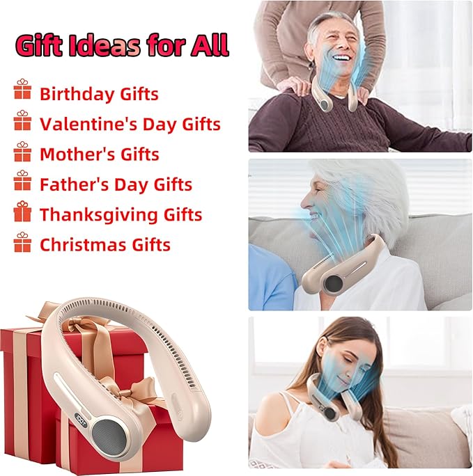 Portable Neck Fan,Gift Ideas,Personal Wearable Bladeless Fan,360° Cooling,LED Display,4-Speeds,6000mAh Rechargeable,Powerful Wind,Outdoor Travel Camping,Birthday Gifts for Men Women Dad Mom (Brown)