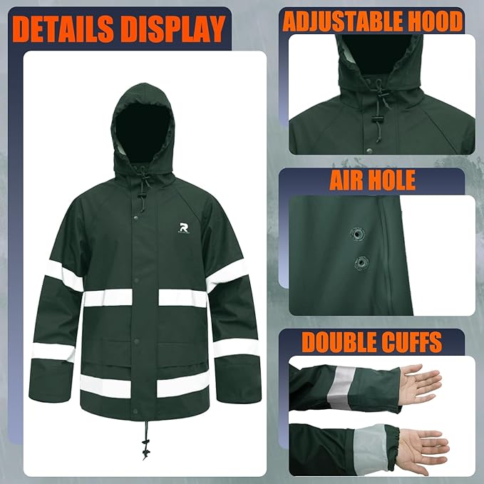 RainRider Rain Suits for Men Waterproof Rain Jacket Coat Pants Heavy Duty Women Fishing Rain Gear Workwear