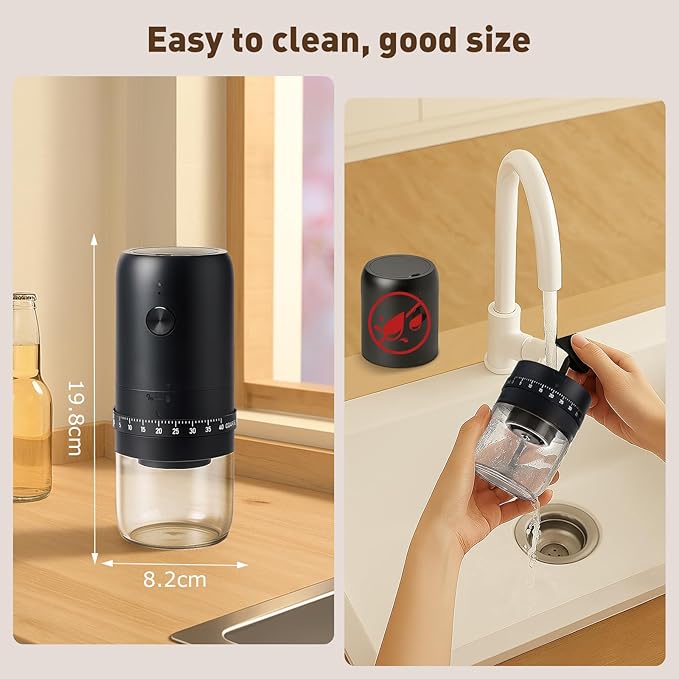 Portable Electric Burr Coffee Grinder with 40 Adjustable Settings, Conical burr coffee grinder, Coffee Bean Grinding Machine with Conical Burr Coffee Grinder 1800mAh Rechargeable for Travel, Home