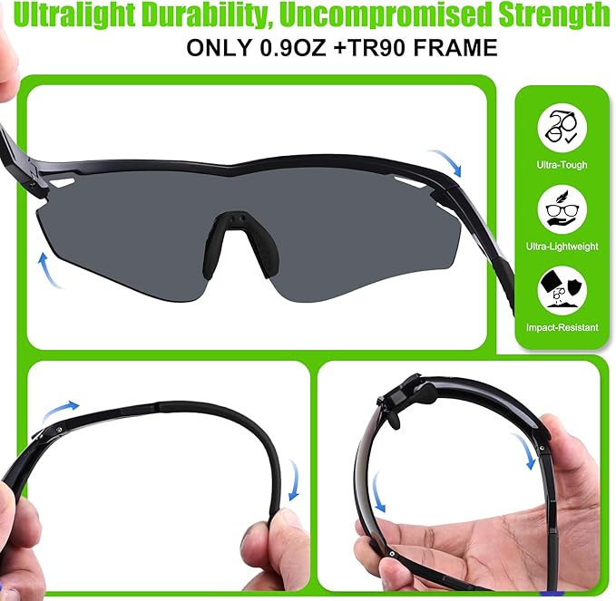 Polarized Sports Sunglasses for Men Women,Wrap Around Sun Glasses for Running Cycling Baseball Fishing Golf Hiking