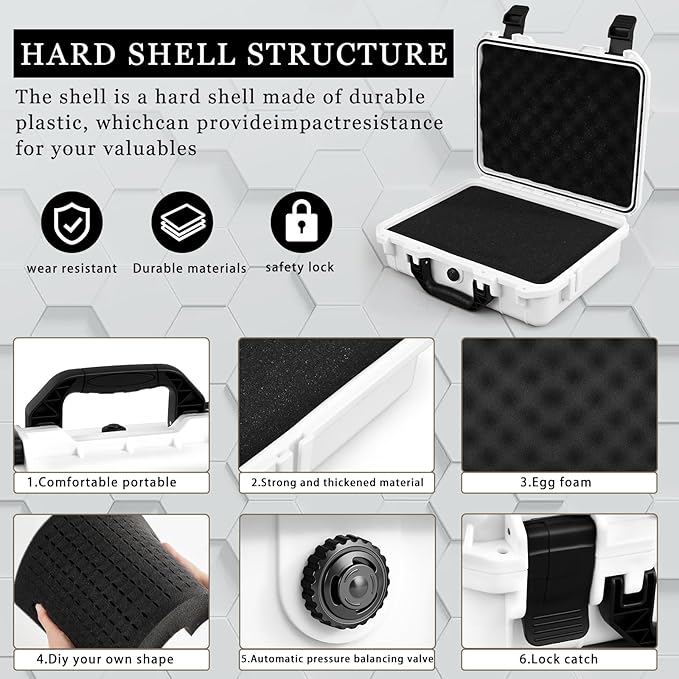 16.3 x 12.4 x 6.5 Inch Waterproof Hard Case with DIY Customizable Foam Insert Portable Protective Case with Knife for Camera Drones Equipments Tools Test Instruments (White)