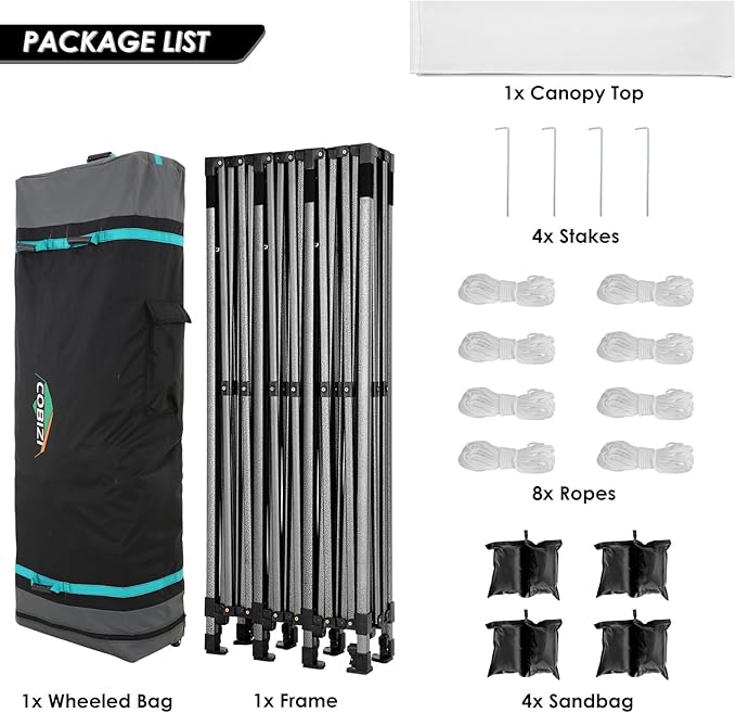 COBIZI 10x30 Pop up Canopy, Heavy Duty Outdoor Party Tents for Parties, Ez up UPF 50+ Waterproof Commercial Canopy with Wheeled Bag can fold, White(Windproof Upgraded)