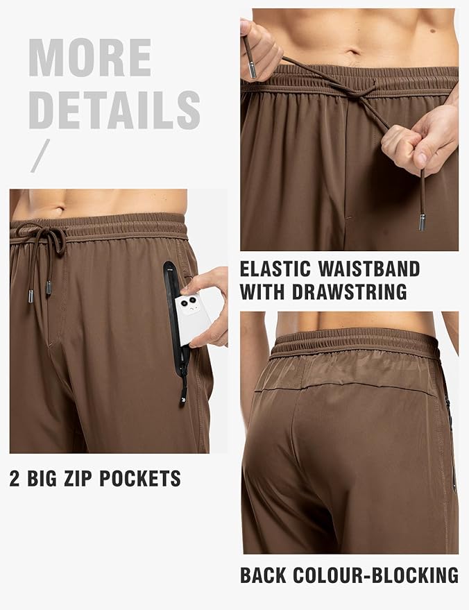 TBMPOY Men's Lightweight Hiking Travel Pants Breathable Athletic Fishing Active Joggers Zipper Pockets