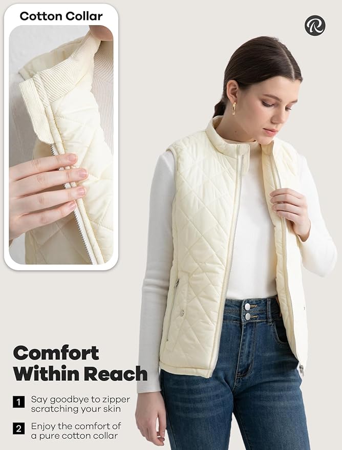 Women's Vest, Quilted Puffer Water-Resistant Zip With Pockets