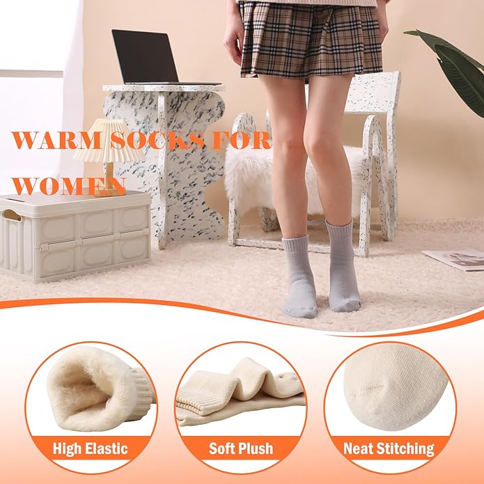 HUGSWEET Thermal Winter Socks for Women Extra Thick Insulated Heated Slipper Socks for Cold Weather 4 Pairs (Multicolor)