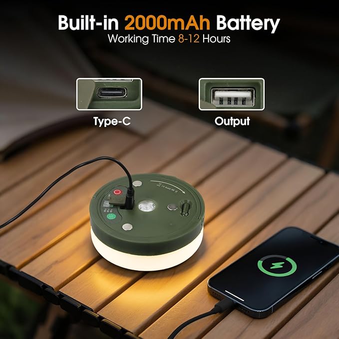 Camping String Lights with Remote Control, 4 in 1 Portable Camping Light Rechargeable, 14 Lighting Modes, USB Charging, Quick Storage, 32.8ft Waterproof Tent Light for Hiking, Yard, Christmas