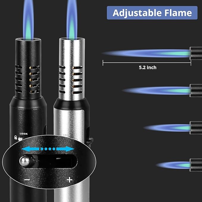Sondiko Butane Torch Lighter 2 Pack, Refillable Butane Lighter, Kitchen Torch Blow Torch with Safety Lock & Adjustable Flame Culinary Cooking Torch for Food(Black, Silver)