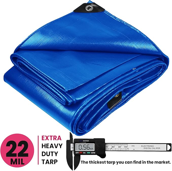 PROTARP Extreme Heavy Duty 22 Mil Tarp Cover, Waterproof, UV Resistant, Rip and Tear Proof, Poly Tarpaulin with Reinforced Edges for Roof, Camping, Patio, Pool, Boat. (Blue 30′ X 60′)