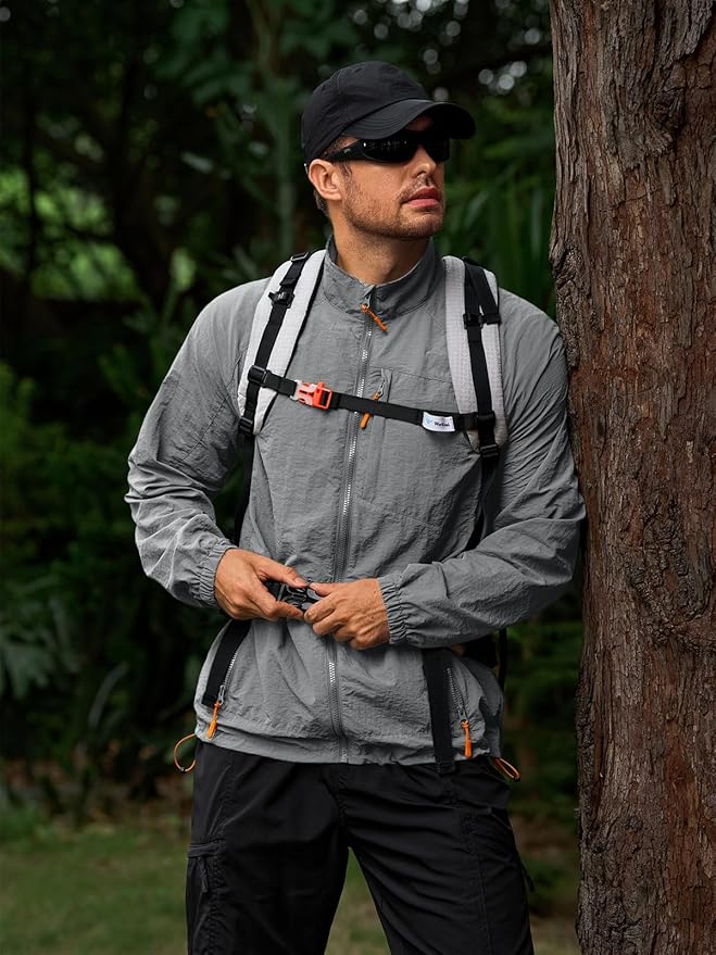 Yousify Mens Lightweight Jacket Windbreaker Full Zip Long Sleeve Outdoor Athletic Jackets for Hiking