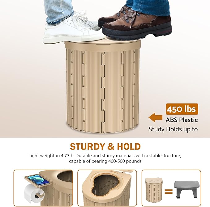 Portable Toilet, Upgraded 15'' toilet With Removable Paper Holder, Camping Toilet With A Load Capacity Of 450 Lbs, Portable Potty for Camping, Hiking, Road Trip, Car, RV, Tent, Beach, Truck Drivers