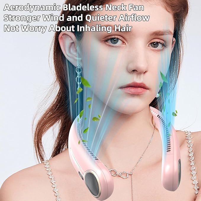 Portable Neck Fan,Gift Ideas,Personal Wearable Bladeless Fan,360° Cooling,LED Display,4-Speeds,6000mAh Rechargeable,Powerful Wind,Outdoor Travel Camping,Birthday Gifts for Men Women Dad Mom (Pink)