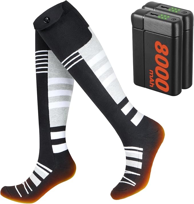 Heated Socks, 8000mAh Rechargeable Heated Socks for Men, Electric Socks for Women, Heated Ski Socks for Winter, Hunting, Skiing, Snowboarding,US 7-10 Size Inclusive, Non-APP Control