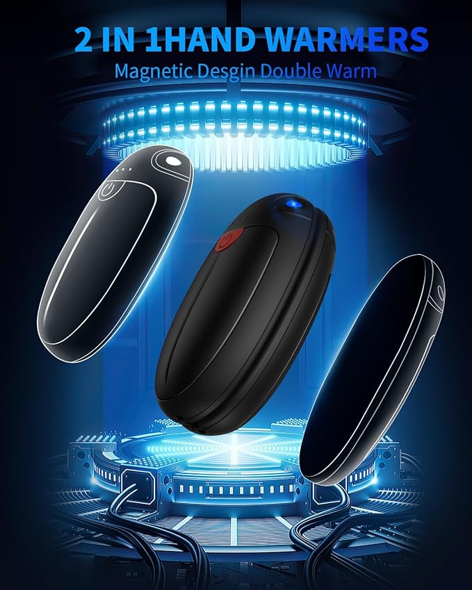 Hand Warmers Rechargeable, 2 Pack Portable Pocket Hand Warmers, 20Hrs Long Heating Double Warm Electric Handwarmers, Reusable Heater for Outdoors, Camping, Hunting, Golf, Fishing