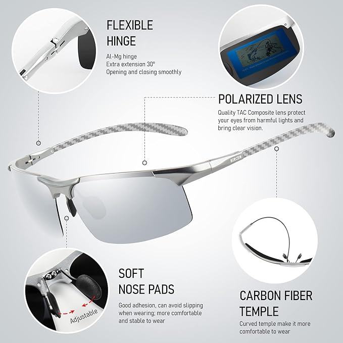 BIRCEN Polarized Carbon-Fiber Sunglasses for Men: Ultralight UV Protection Sun Glasses for Outdoor Sports Fishing Golf Hiking