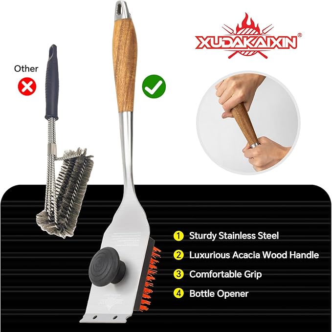 Grill Brush and Scraper, Dual Grip Design,Extra Strong BBQ Cleaner Accessories,Safe Nylon Bristles Barbecue Triple Scrubbers Cleaning Brush for Cast Iron Grates/Porcelain/Charcoal Grill