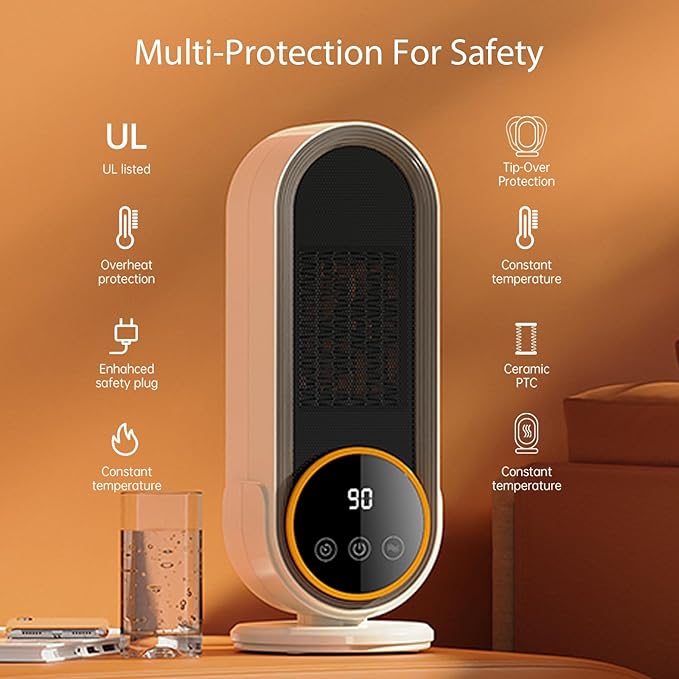 Space Heater Indoor - Energy Efficient Portable Heater with Adjustable Thermostat,1200W PTC Rapid Heating Ceramic Technology with Remote,Intelligent Timing, Ideal for Home and Office Use (NEW E68S)