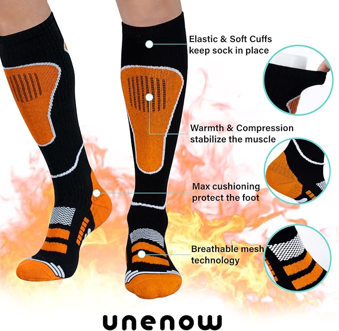 Merino Wool Ski Socks 2 Pairs, Thermal Knee High Warm Socks for Snowboarding, Hiking, Cold Weather, Snow, Hunting