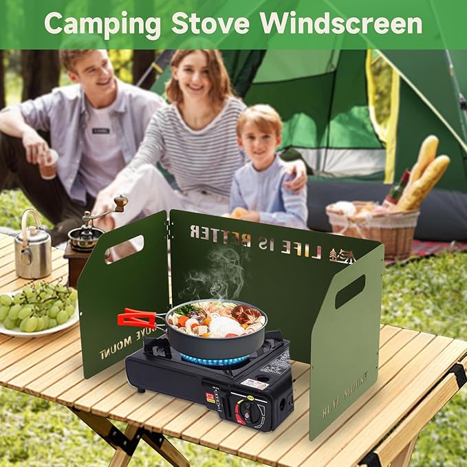 Camping Stove Windscreen Outdoor Windshield: GEEKHOM 3-Panel Steel Foldable Wind Blocker with Drawstring Bag for Gas/Butane Stoves – Lightweight for Hiking, Picnic & Backpacking, Cooking