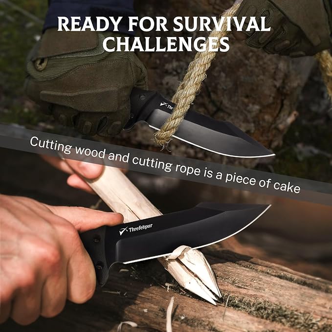Camping Knife for Men, D2 Steel Fixed Blade Tactical Survival Knife with Sheath - Compact & Portable for Outdoor Hiking, Bushcraft, G10 Handle - Black