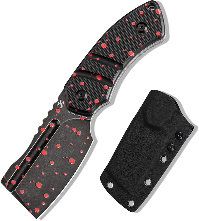 KANSEPT Knives Korvid S Fixed blade Knife with 2.9'' Blackwash 14C28N with Zombie Blood Print Cleaver Blade and Black G10 with Zombie Blood Print Handle, Kydex Sheath for Everyday Carry G2030A10