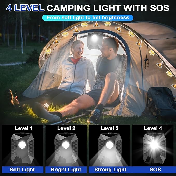Portable Shower for Camping with 20L Foldable Bucket, 5 Pressure Levels Rechargeable Camping Shower Pump with Camping Light & Intelligent LED Display, 6000mAh Outdoor Shower for Hiking, Travel, Car
