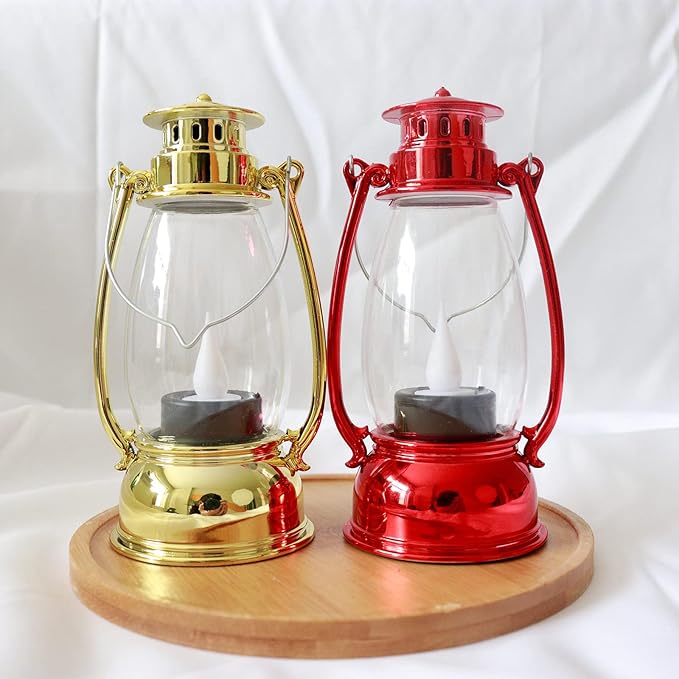 Mini Lanterns,12Pcs Red Lantern Decorative with Flickering LED Candle, Retro Small Hanging Lanterns, Christmas Table Centerpiece, Indoor Halloween Xmas Decorations, Camping Party Decor