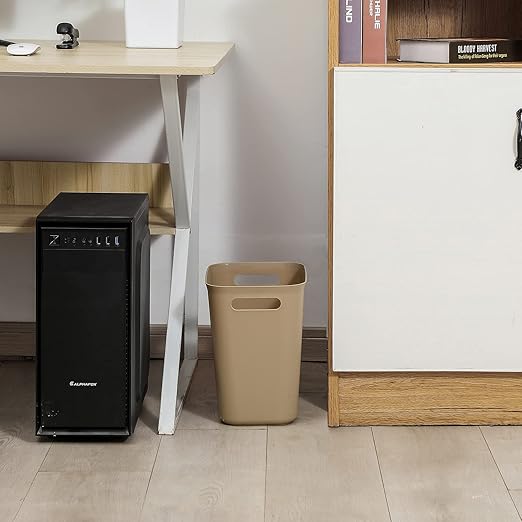 UUJOLY Plastic Small Trash Can Wastebasket, Garbage Container Basket for Bathrooms, Laundry Room, Kitchens, Offices, Kids Rooms, Dorms, 3.5 Gallon, Khaki