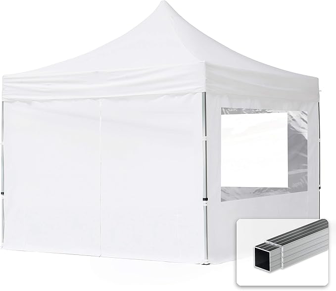 10x10 ft PES 700 Pop up Canopy Tent Economy Aluminium 1.3 in., incl. 4 Sidewalls with Panorama Windows, White