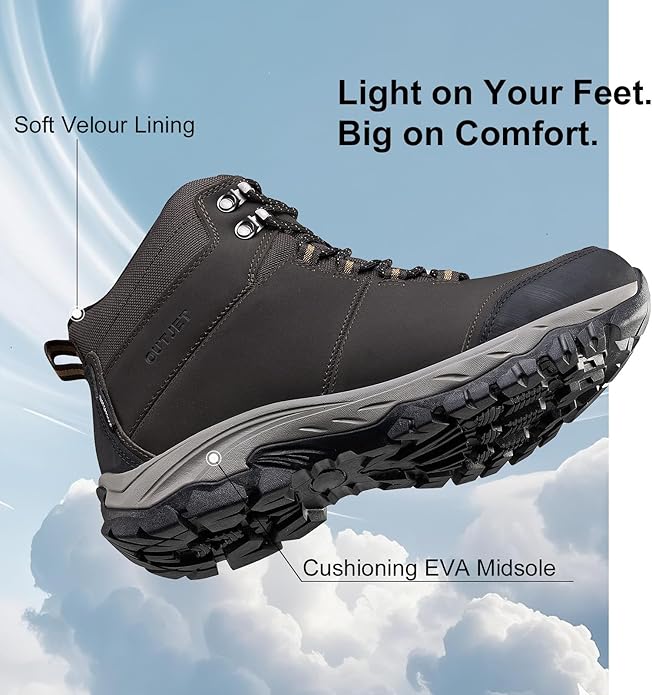 Men's Waterproof Hiking Boots Lightweight Comfortable Leather Mid Ankle Outdoor Trekking Boot