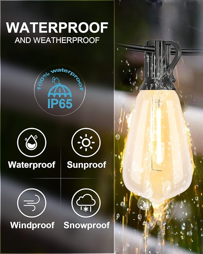 Lightdot 450FT Outdoor String Lights, LED Bistro String Lights with Shatterproof ST38 Bulbs, 2200K Dimmable, Waterproof Hanging Lights for Porch, Party, Garden, Backyard, Balcony