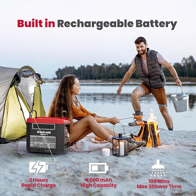 GASLAND Portable Hot Water Heater & Shower Pump | 4000 mAh Lithium-ion Battery | 1.5 Hr Fast Charging | 1 lb Propane Shower Heater for Camping, Cabin, RV, Off Grid Living, G3 Max