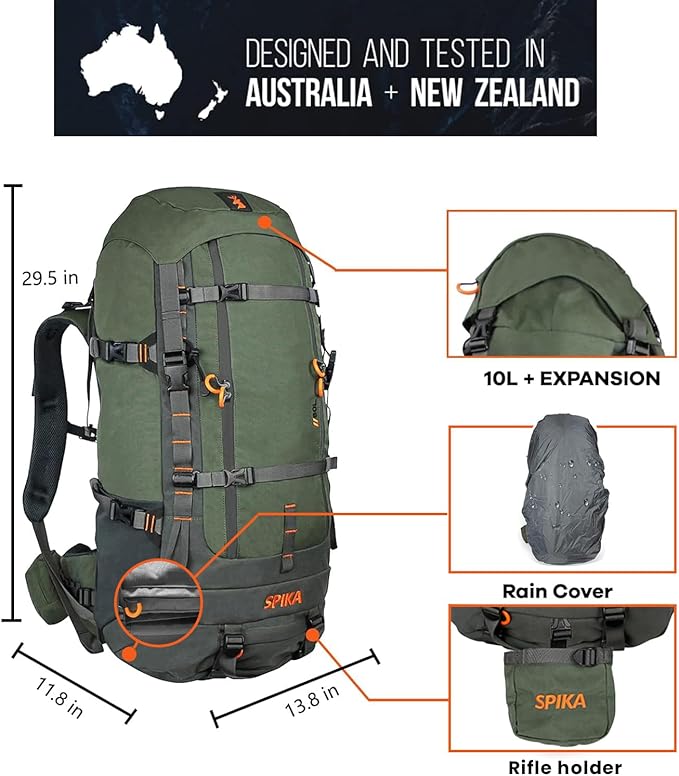 SPIKA Hunting Backpacks for Men, Meat Hauler Frame Pack with Rifle Holder, 40L/80L Extendable + Capacity for Bow Rifle Gun