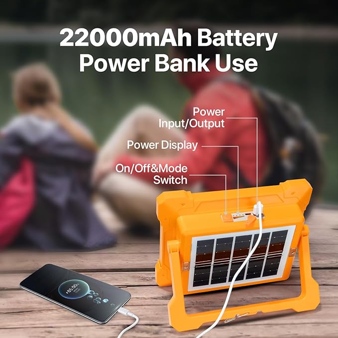 Portable LED Work Solar Light - 300W LED Rechargeable Work Light 22000mAh Solar Camping Lights, Magnetic Worklight Portable Flood Lights with Stand for Mechanic Camping Fishing Car Repair