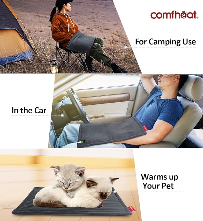 USB Heating Pad for Travel Warmth Outdoors, Non-Rechargeable Small Heated Pad 5V Heat Therapy for Pain Relief Abdomen Cramps, 3 Heat Settings & Auto Shut Off (16"x 12") Grey