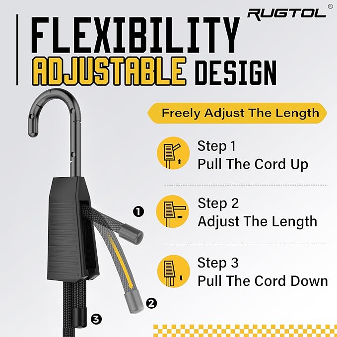 Adjustable Bungee Cords, 18inch Heavy Duty Outdoor Elastic Bungee Straps with Hooks Easy to Adjust, UV Resistance Black Bungee Rope for Securing Tarps, Luggage, Tents, Bikes or Garden Tidying 6Pcs