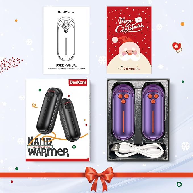 Rechargeable Hand Warmers 2 Pack, 6000mAh Electric Hand Warmer Rechargeable, 2 in 1 Portable Hand Warmers with AI Smart Chips, Outdoor, Hunting, Camping for Family for Christmas