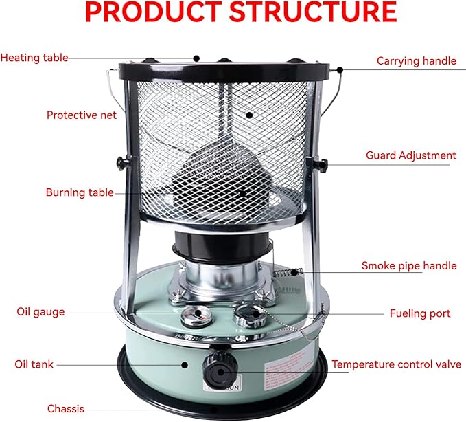Kerosene Heater,Kerosene Heaters for Indoor Use,2600W Heating power,15㎡ Heating range,Portable Heater for Indoor and Outdoor, Camping and Fishing(Red,4.5l)