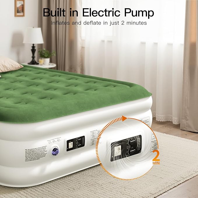2025 Upgraded Queen Air Mattress with Built in Pump,16'' Comfort Blow up Mattress, Quiet Surface Portable Inflatable Mattress, Air Bed with Storage Bag for Guests, Home, Camping, 660 lbs Max