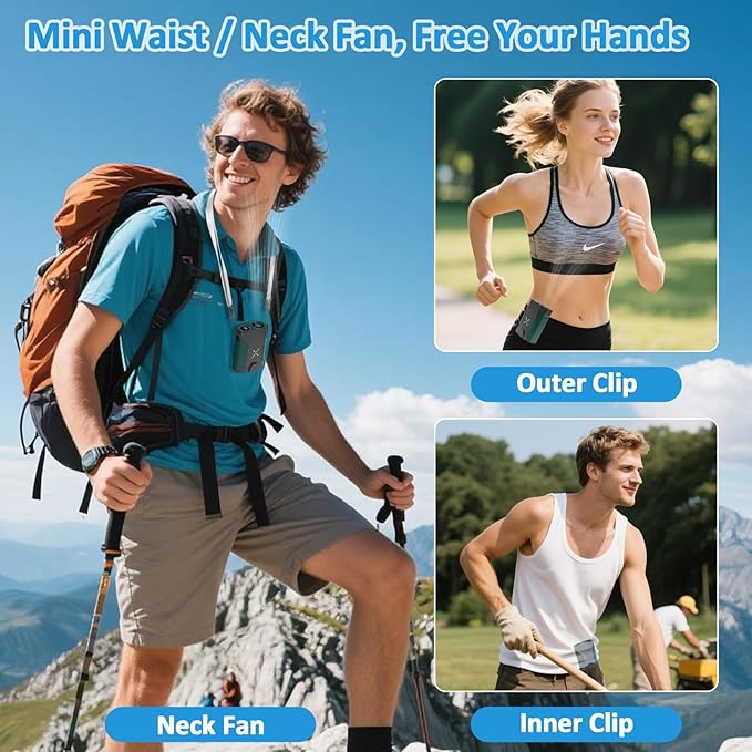 Mini Portable Waist Fan - 100 Speeds 36000RPM Strong Airflow 4500mAh Battery Powered Max 16H Cooling - Mini Waist Neck Handheld Fan for Outdoor Jobsite Camping Travel, Green