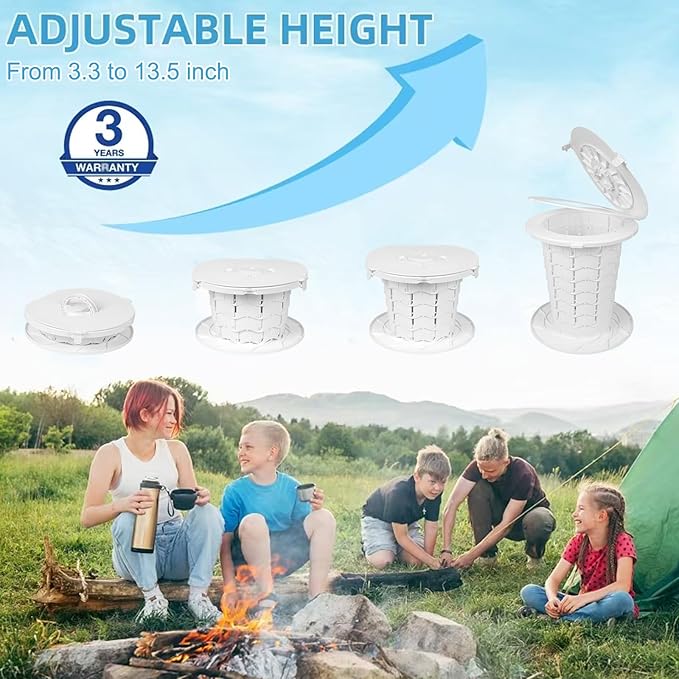 XL Portable Toilet - 13"H Adjustable Foldable Camping Toilet, Luggable Loo with Lid, Strap, Toilet Bag for Camping, Hiking, Travel and Car