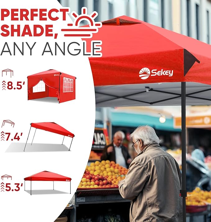 Sekey 10x10 Pop Up Canopy with 4 Sidewalls, One Push Setup Instant Outdoor Gazebo, Instant Easy Up Canopy with UPF50+ Top, 4 Weight Bags for Events, Beach, Patio, Camping