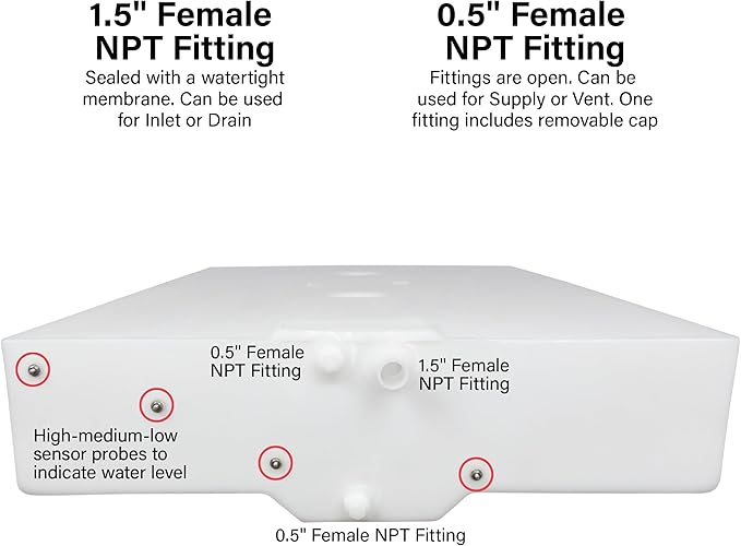 31 Gallon RV Fresh Water Tank, Potable Water Storage Tank for Drinking, Cooking, Cleaning, Showering, for Campers, Trailers, Motorhomes, RVs, Low-Profile Shape, 46" x 31" x 7.25" (WT-1315)